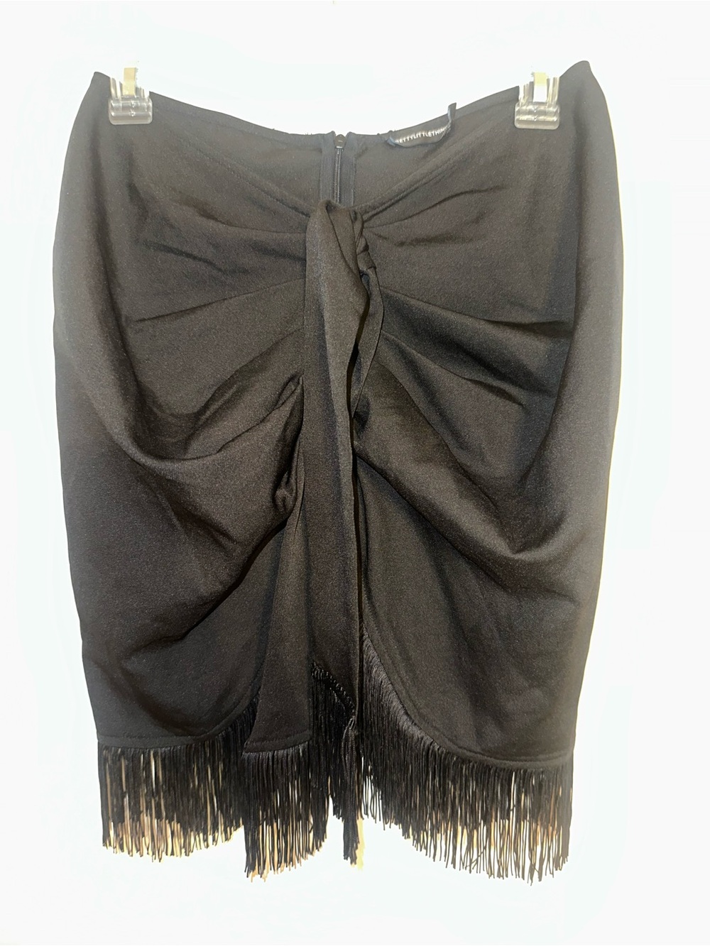 PrettyLittleThing Black Draped Pencil Skirt with Fringe